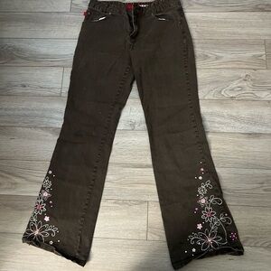 bongo brown embroidered jeans